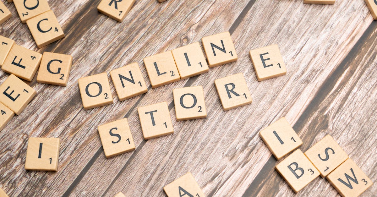 Scrabble tiles spelling 'online store' on a rustic wooden background.