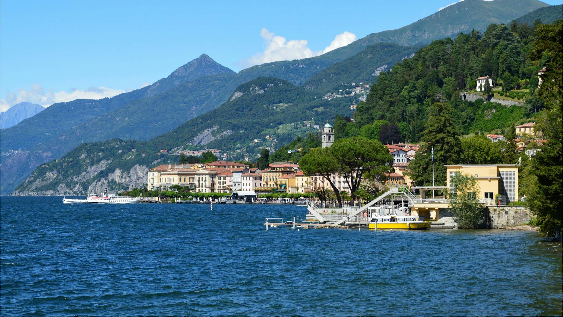 Scenic view of a charming Italian village on Lake Como's waterfront.